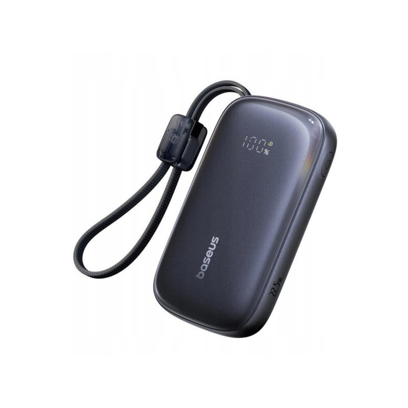 Powerbank Baseus EnerFill FC21 20000 mAh 22,5 W USB-A USB-C czarny z odłączanym kablem Lightning