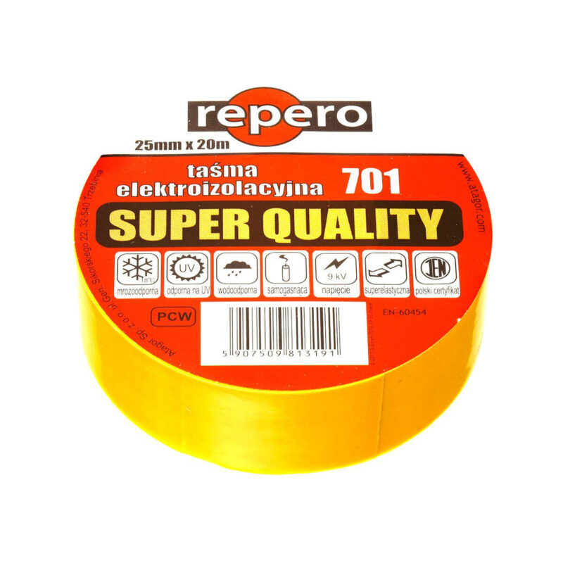 TAŚMA IZOLACYJNA REPERO 701 ŻÓŁTA 19MMX20M