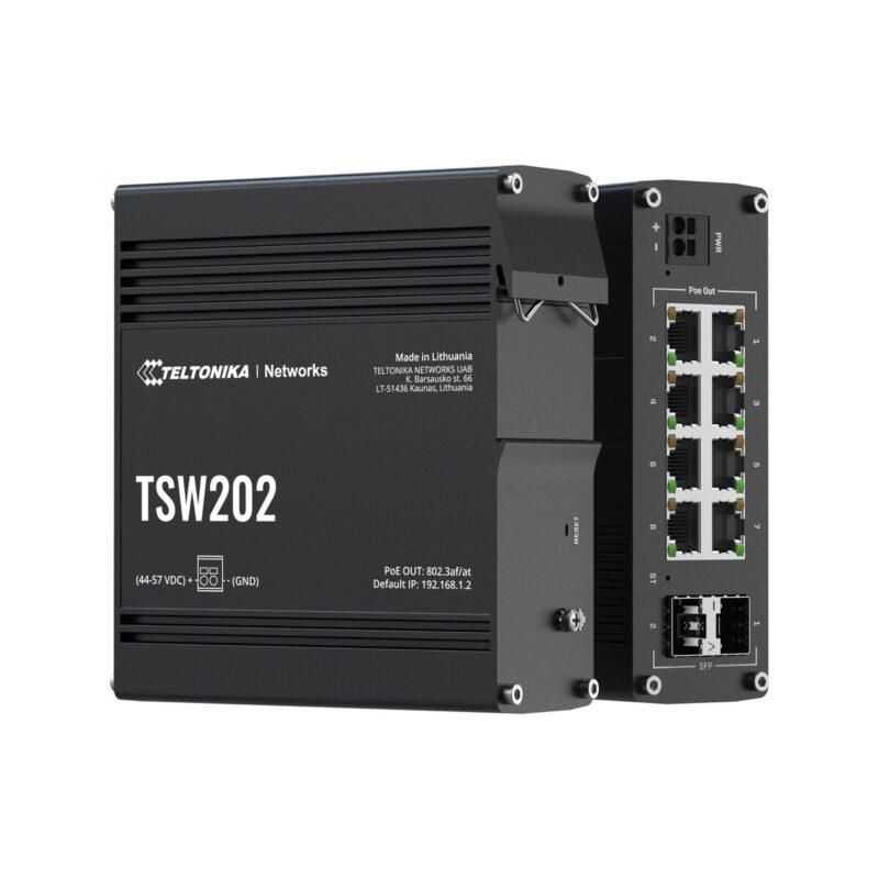 Teltonika TSW202 switch przemysłowy zarządzalny 8xFE 2xSFP PoE+ (TSW202000000) DIN