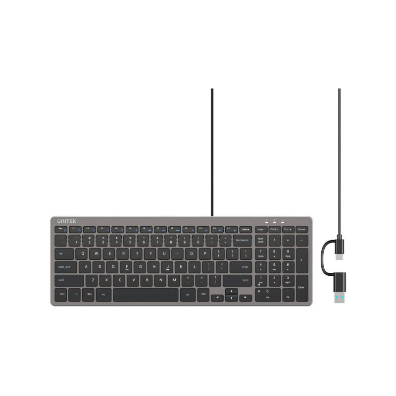 Klawiatura przewodowa Unitek SlimTap USB-C/USB-A