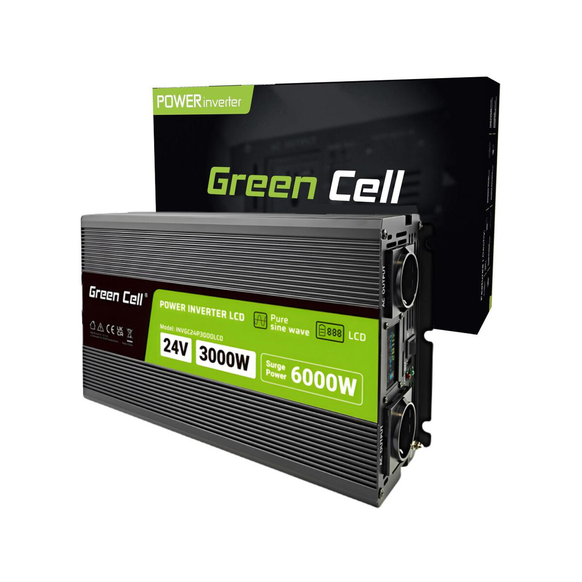 PRZETWORNICA NAPIĘCIA Green Cell PowerInverter LCD 24V / 230V 3000/6000W CZYSTA SINUSOIDA