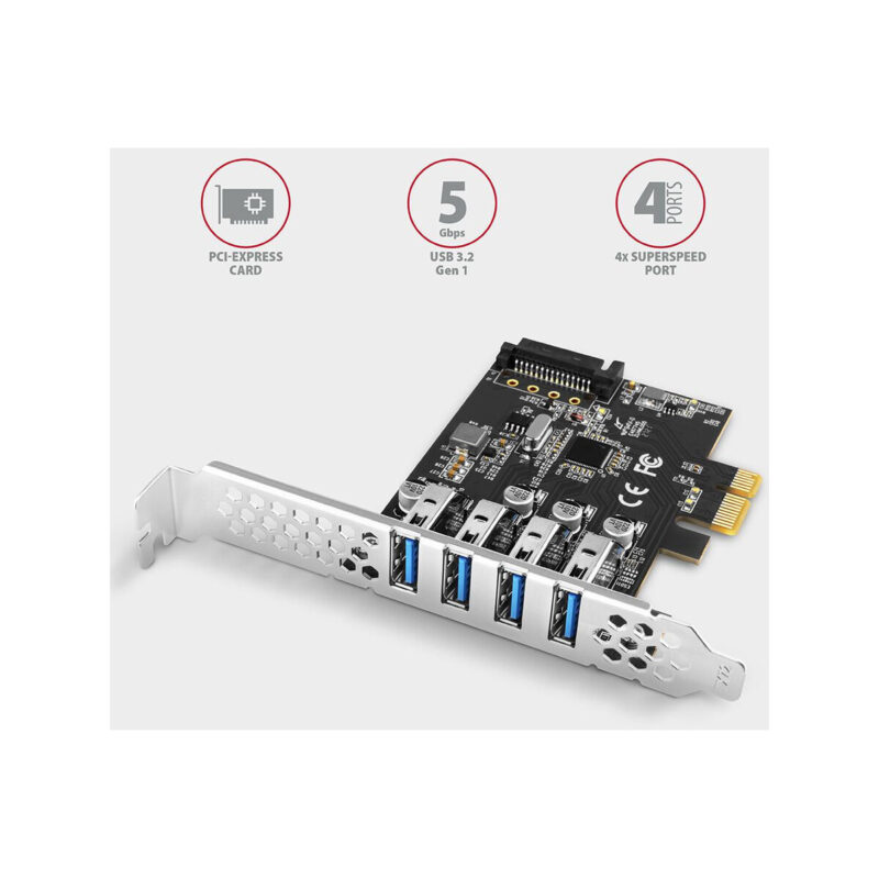Kontroler Axagon PCEU-43RS PCIe 4x port USB 3.2 GEN 1, UASP, chipset Renesas, 15-pin SATA