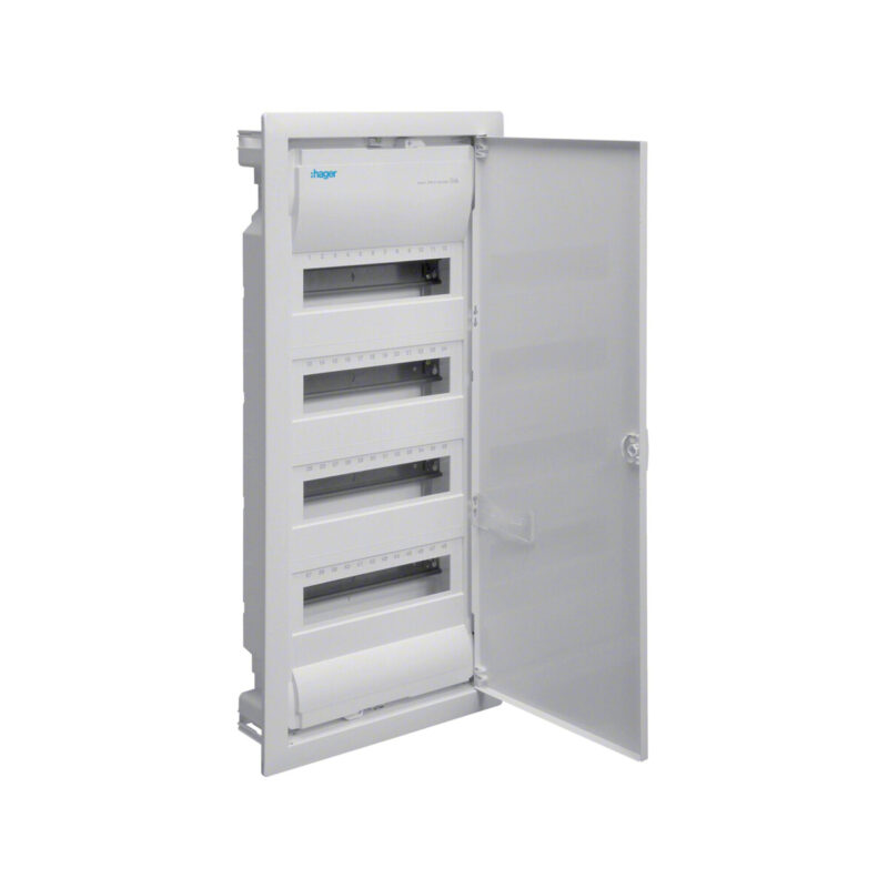 Rozdzielnica podtynkowa z drzwiami metalowymi, 4 rzędy, 48 modułów, IP30, HAGER Volta VU48NE