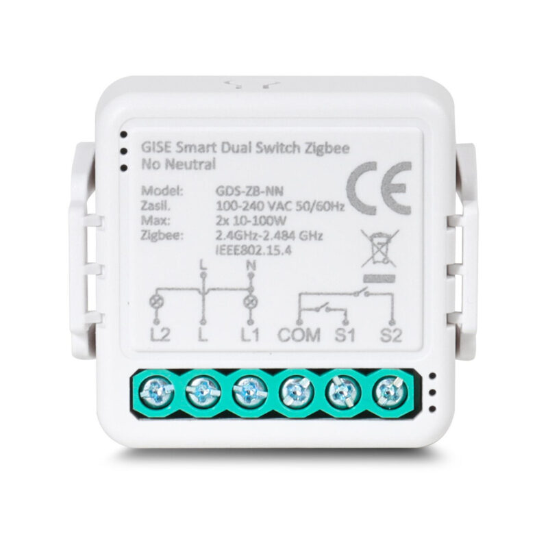 GISE Smart Podwójny moduł przekaźnikowy (bez N) Zigbee | Tuya | GDS-ZB-NN