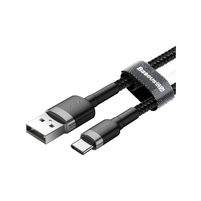 KABEL USB-A / USB-C Baseus Cafule CATKLF-AG1 50cm 3A QC 3.0 CZARNO-SZARY W NYLONOWYM OPLOCIE