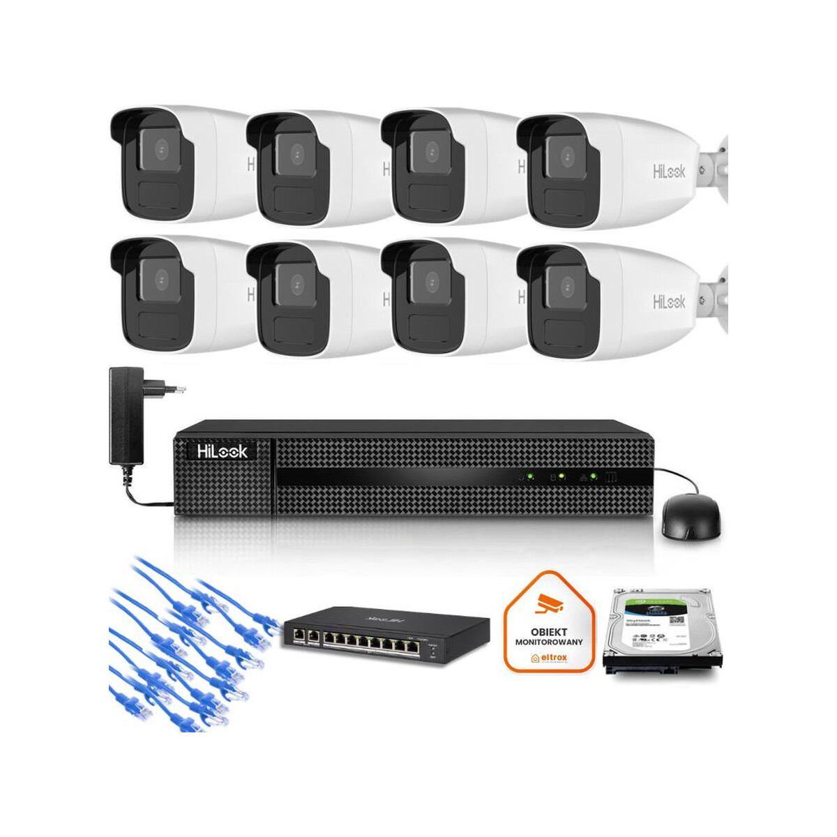Zestaw monitoringu Hilook 8x kamera IPC-B440H(4mm)(C) z dyskiem 2TB