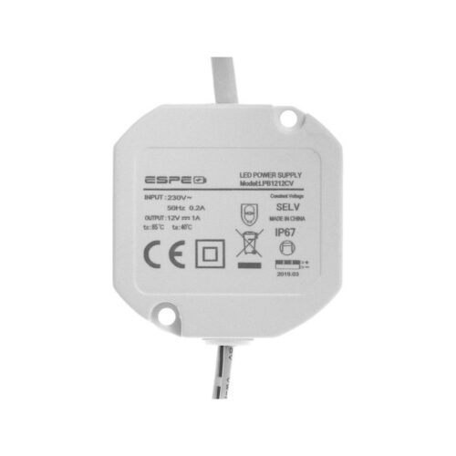 ZASILACZ DOPUSZKOWY ESPE LP-1212-211 12V 1A 12 W IP67 5.5 / 2.1 mm