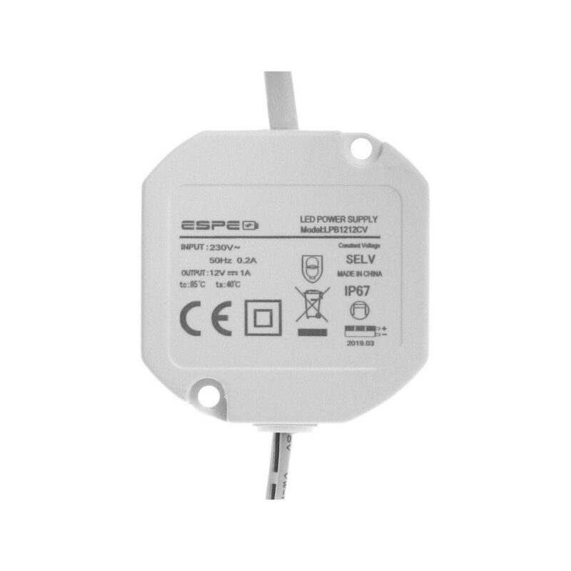 ZASILACZ DOPUSZKOWY ESPE LP-1212-211 12V 1A 12 W IP67 5.5 / 2.1 mm
