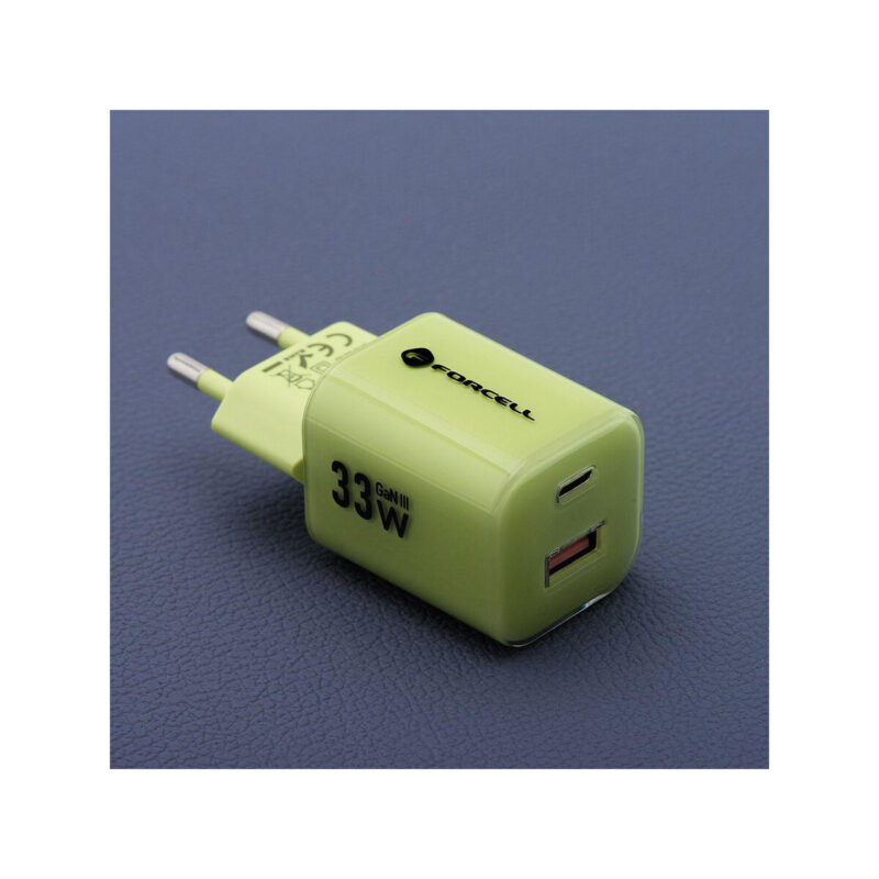 6f2009f178ee0c663d582bb638093143_original ŁADOWARKA SIECIOWA Forcell F-Energy GaN III VT-41 33 W 1x USB-C 1x USB-A PD 3.0 QC 4.0 ZIELONA