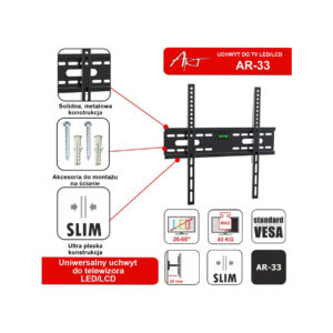 UCHWYT DO TV LCD/LED 26-60" 45KG AR-33 ART bez regulacji 2,4cm