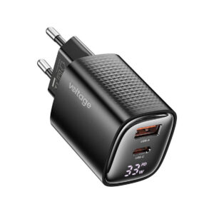 Ładowarka sieciowa Voltage GaN Charger Mini 33W PD 3.0 QC 3.0 USB-A USB-C Digital Display czarna