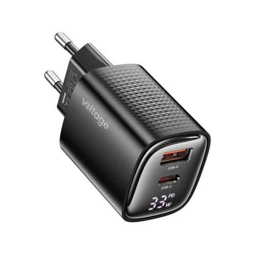 Ładowarka sieciowa Voltage GaN Charger Mini 33W PD 3.0 QC 3.0 USB-A USB-C Digital Display czarna