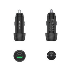 Unitek Ładowarka samochodowa 38W USB-A USB-C QC3..0