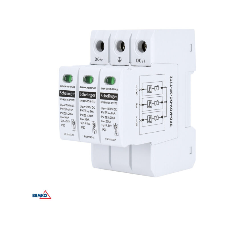 Ogranicznik przepięć 3P DC 1000V KLASY T2 z iskiernikiem gazowym SCHELINGER