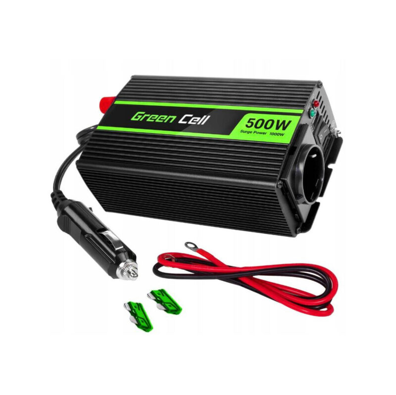 PRZETWORNICA NAPIĘCIA Green Cell 12V / 230V 500W/1000W MODYFIKOWANA SINUSOIDA
