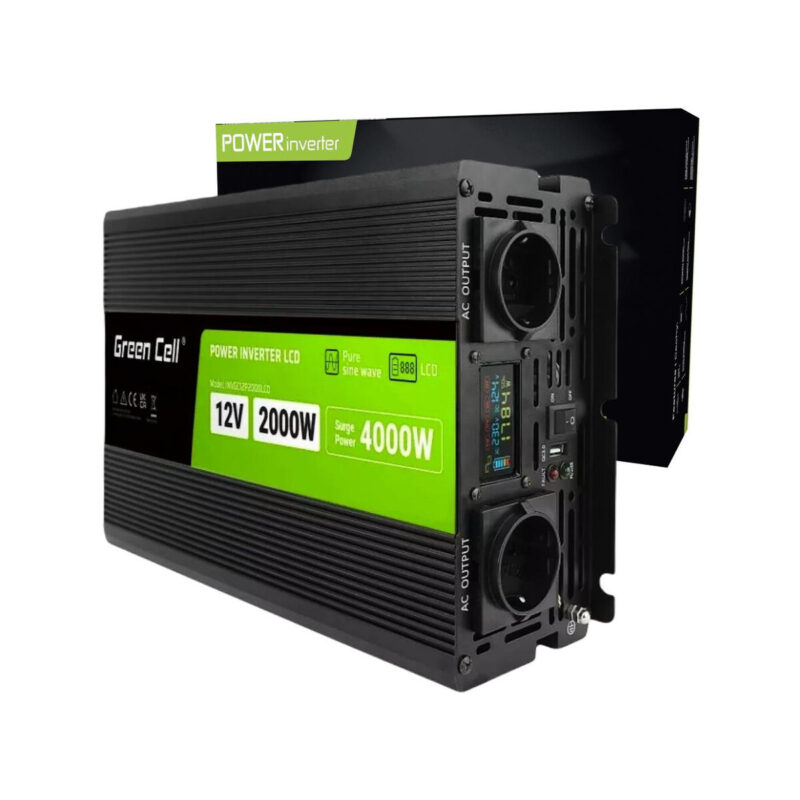 PRZETWORNICA NAPIĘCIA Green Cell PowerInverter LCD 12V / 230V 2000W/4000W CZYSTA SINUSOIDA