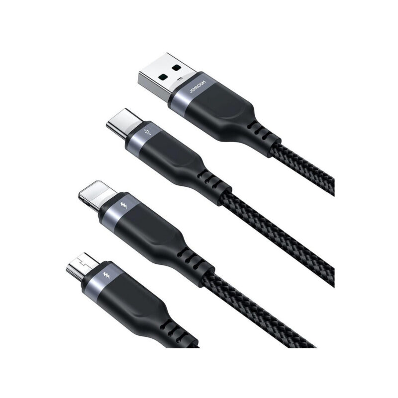 Kabel 3w1 USB-A / USB-C micro-USB Lightning Joyroom S-1T3018A18 30cm 3.5A w oplocie czarny
