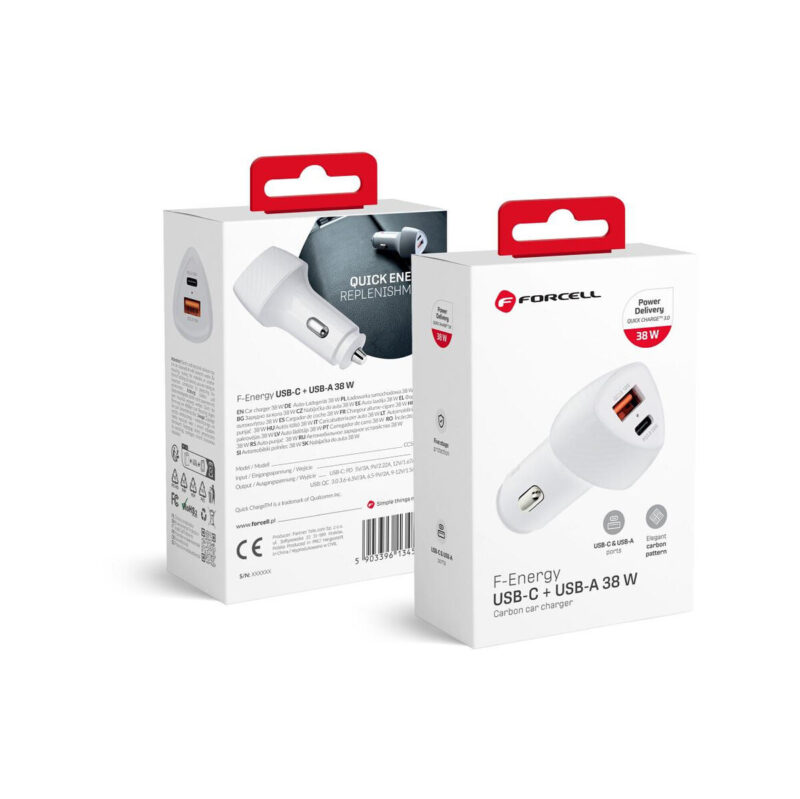 ŁADOWARKA SAMOCHODOWA Forcell Carbon CC50-1A1C 38 W 1x USB-C 1x USB-A PD 3.0 QC 3.0 BIAŁA