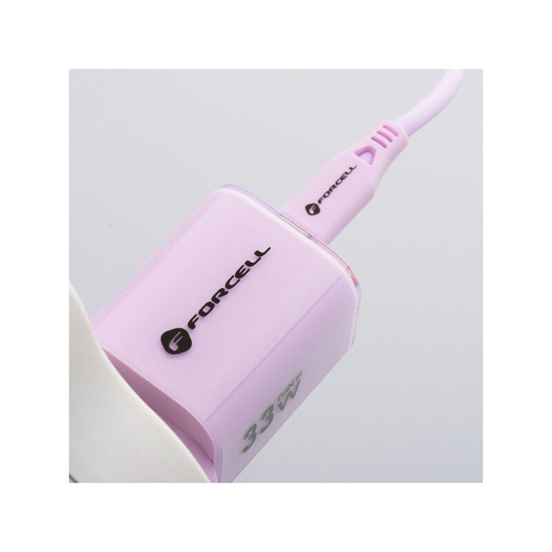 76e53b6621016d29c9bdfbdc435ed5fe_original ŁADOWARKA SIECIOWA Forcell F-Energy GaN III VT-41 33 W 1x USB-C 1x USB-A PD 3.0 QC 4.0 FIOLETOWA