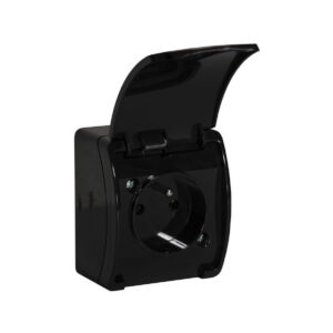Gniazdo natynkowe pojedyncze z uziemieniem, z klapką VIPLAST KOALA CZARNE IP44 161-05