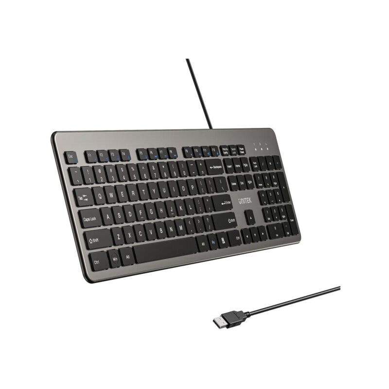 Klawiatura przewodowa Unitek SlimTap USB-A, szara
