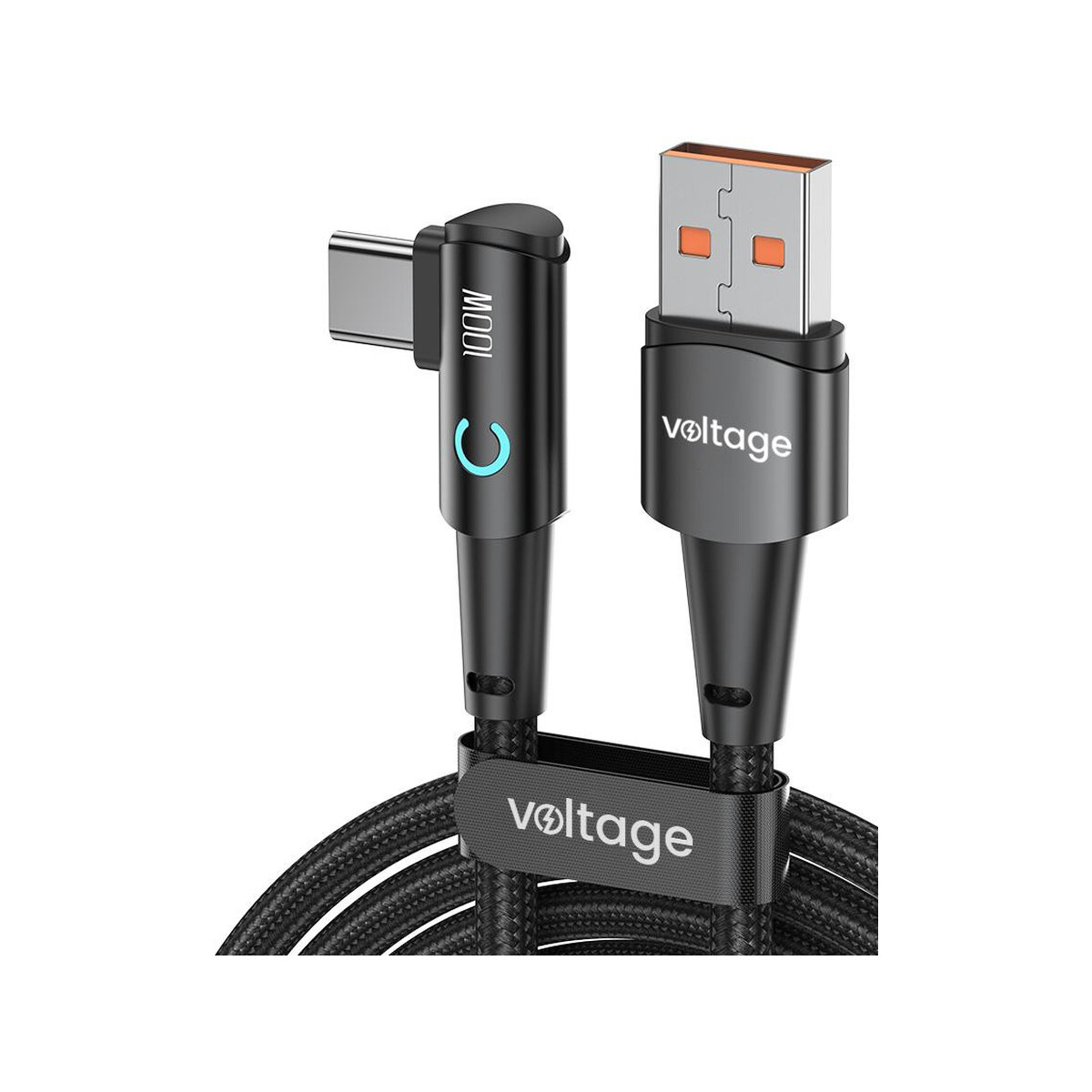 Kabel USB-A / USB-C kątowy Voltage PowerAngle 66W PD 100cm czarny