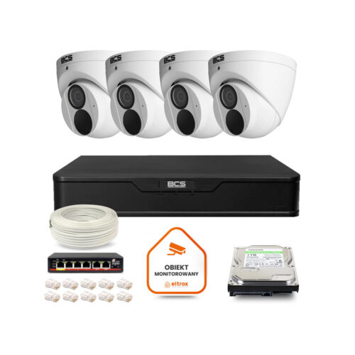 Zestaw monitoringu IP BCS Point 4x Kamera BCS-P-EIP28FWR3-Ai2 Rejestrator z dyskiem