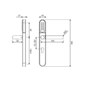 Klamka elektroniczna WFE L701 z klawiaturą 72mm INOX