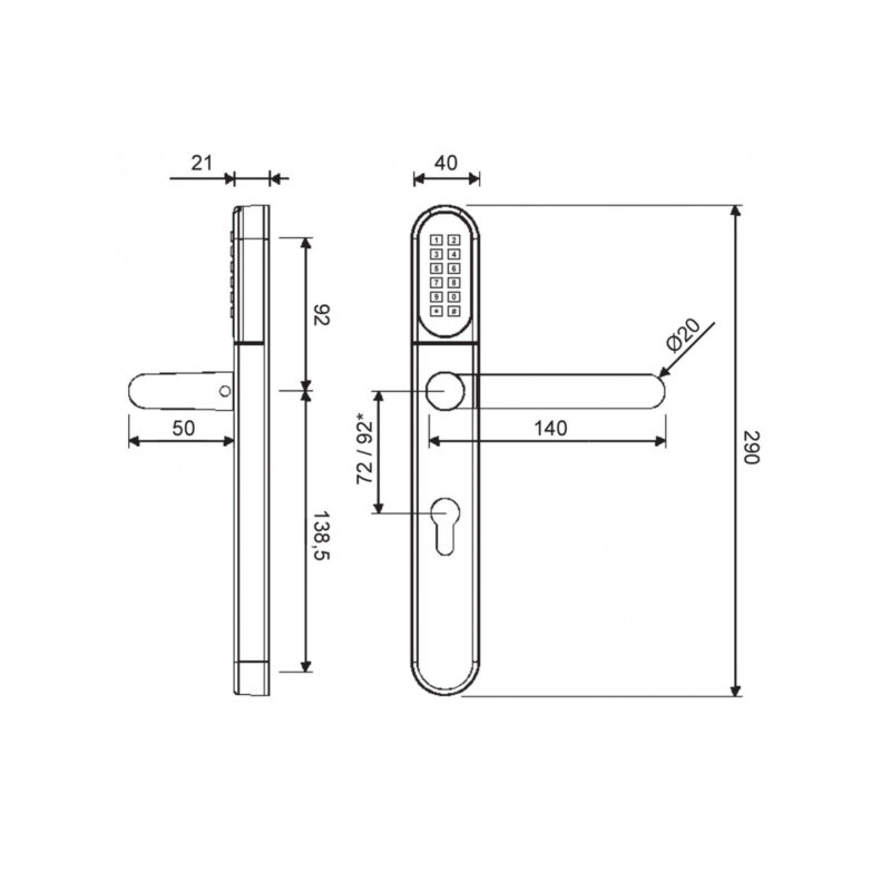Klamka elektroniczna WFE L701 z klawiaturą 72mm INOX