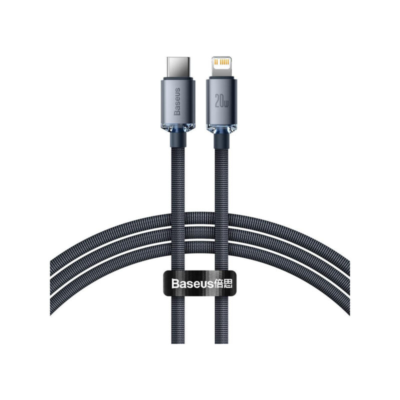 KABEL USB-C / Lightning iPhone Baseus Crystal CAJY000301 2m 20W PD QC CZARNY W OPLOCIE PREMIUM