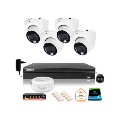 Zestaw monitoringu IP Dahua 4 kamery kopułkowe 6Mpx Dysk 1TB