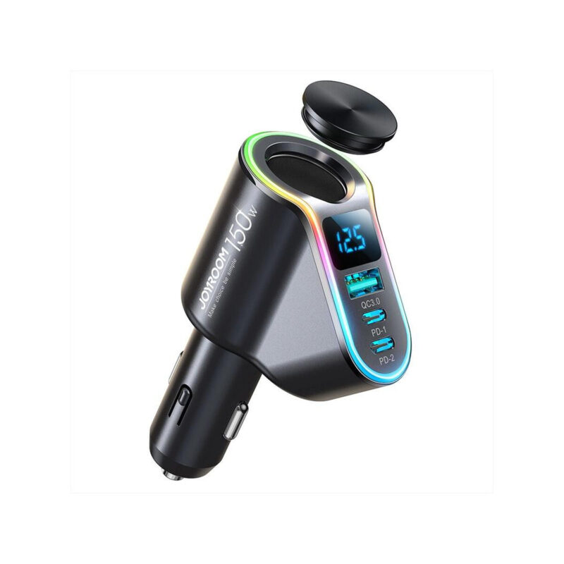Joyroom szybka ładowarka samochodowa 4w1 USB-A QC3.0 / 2xUSB-C PD 150W czarna