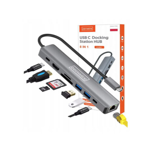 HUB USB-C Przejściówka ADAPTER 8w1 HDMI 2.0 4K 60 Hz Gigabit Ethernet 1000 Mbps Zenwire HUB81