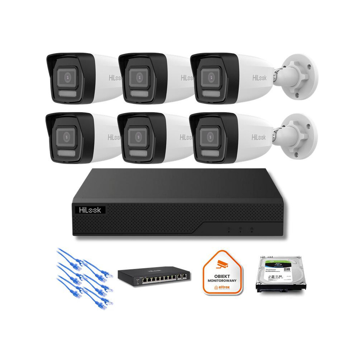 Zestaw moinitoringu IP Hilook 6x IPC-B180HA-LU tuba 8MP Smart-hybrid Light