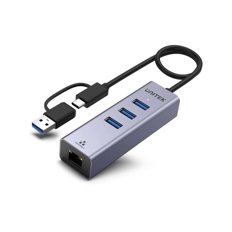 Unitek Hub USB C 4w1 Ethernet 3 x USB A 5 Gbps z adapterem USB A