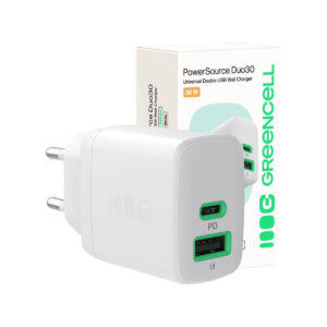 ŁADOWARKA SIECIOWA Greencell PowerSource Duo30 30W 1xUSB-C 1xUSB-A PD 3.0 QC 4.0+ biała