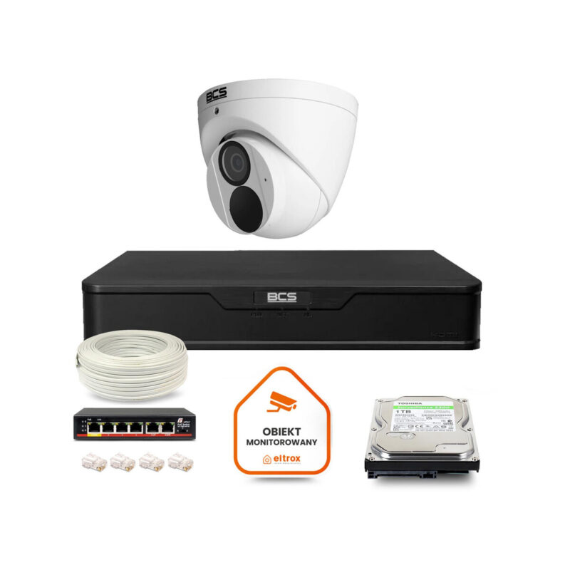 Zestaw monitoringu IP BCS Point 1x Kamera BCS-P-EIP28FWR3-Ai2 Rejestrator z dyskiem