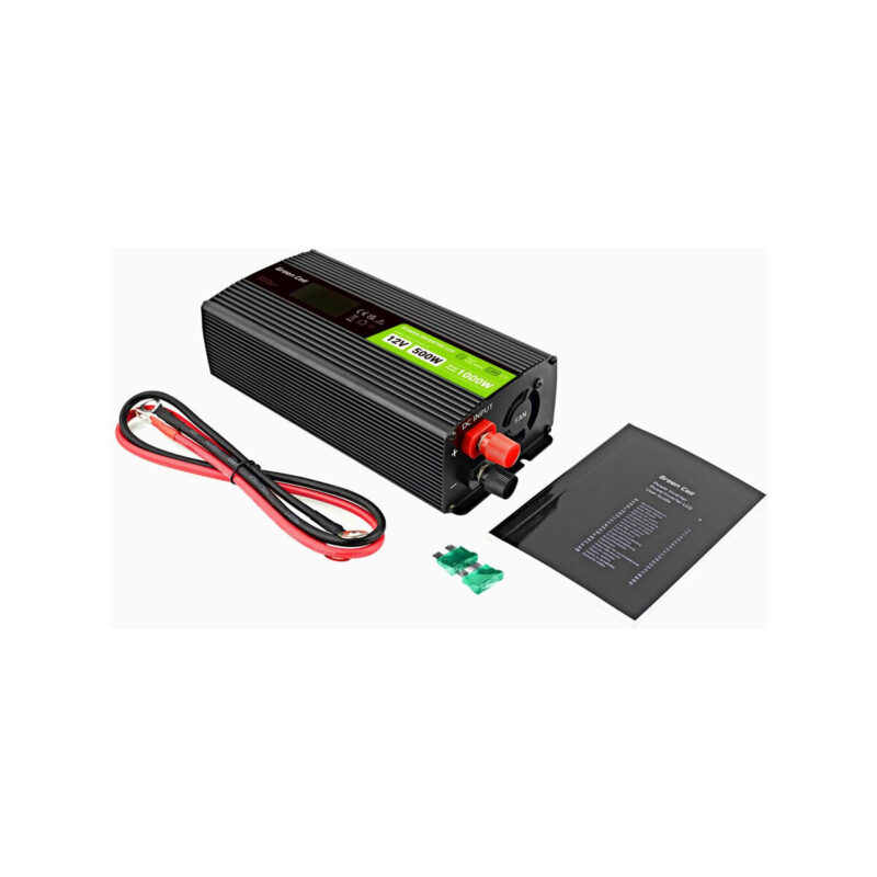 PRZETWORNICA NAPIĘCIA Green Cell PowerInverter LCD 12V / 230V 500W/1000W CZYSTA SINUSOIDA