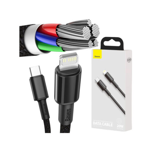 KABEL USB-C / Lightning iPhone Baseus Cafule CATLGD-01 1m 20W PD Quick Charging CZARNY W OPLOCIE
