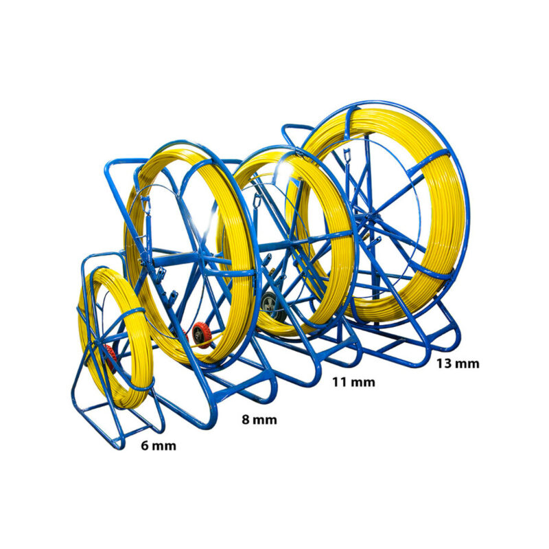 WŁÓKNO SZKLANE DO PRZECIĄGANIA KABLI 4,5mm / 100m (PILOT / STALKA) PE + STOJAK