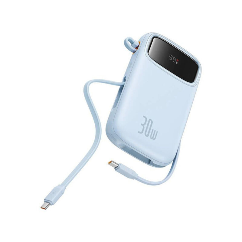 Powerbank Baseus QPow 2 10000mAh 30W z 2 wbudowanymi kablami USB-C - niebieski