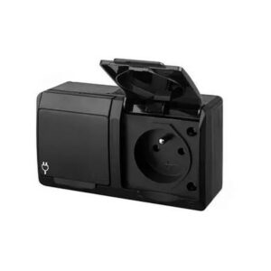 HERMES CZARNY GNIAZDO NT 2X Z/U Z KLAPKĄ IP44 2X2P+Z ZACISKI ŚRUBOWE 16A 250V 0322-09