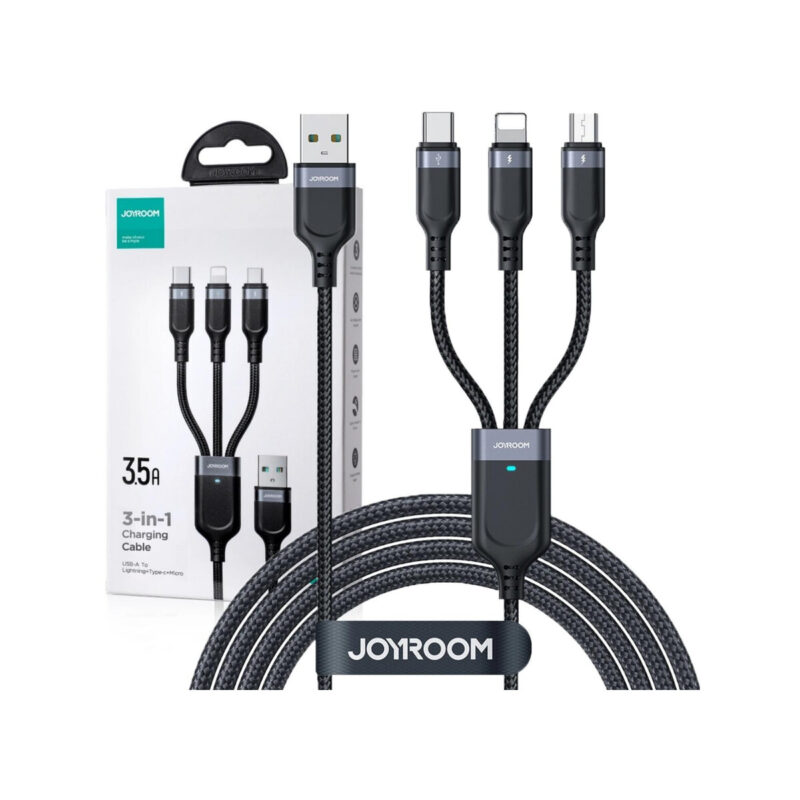 Kabel 3w1 USB-A / USB-C micro-USB Lightning Joyroom S-1T3018A18 30cm 3.5A w oplocie czarny