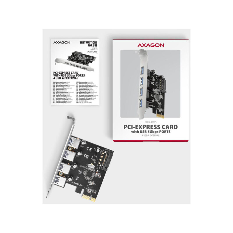 Kontroler Axagon PCEU-430RS PCIe 4x port USB 3.2 GEN 1 15-pin SATA