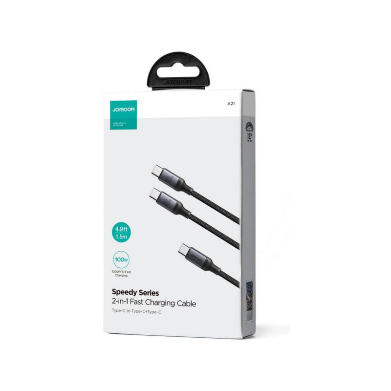 Kabel 2w1 USB-C / 2x USB-C Joyroom Speedy SA21-1T2 150cm 100W w oplocie czarny