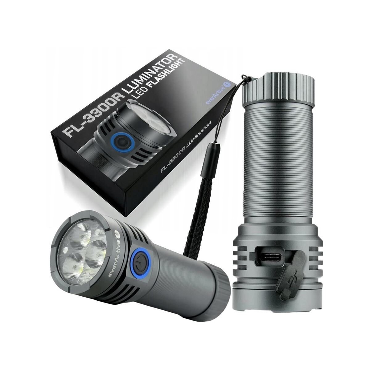 Latarka ręczna 3x Osram P9 10W LED everActive FL-3300R Luminator 3300 lumenów IPX4