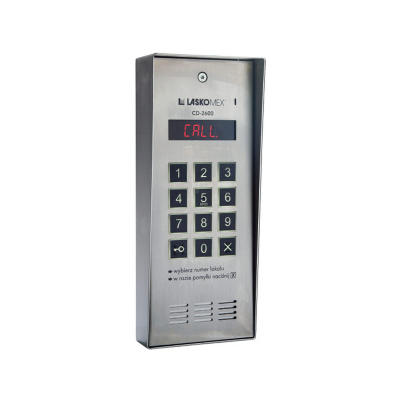 Laskomex CD-2600R audio z czytnikiem kluczy RFID ze stali nierdzewniej, w obudownie natynkowej.