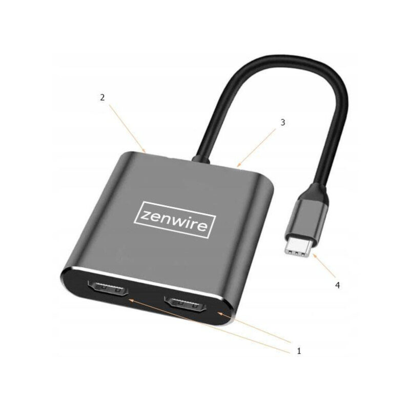 ADAPTER HUB Przejściówka USB- C 4W1 2x HDMI 4K USB 3.0 Zenwire BYL-2309
