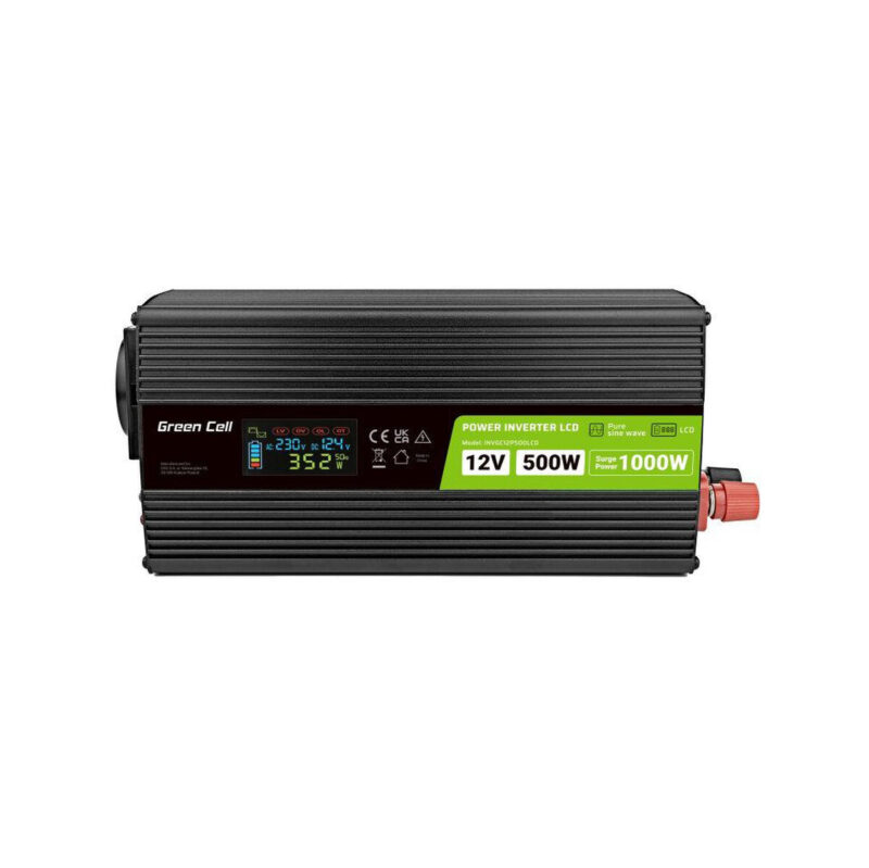 PRZETWORNICA NAPIĘCIA Green Cell PowerInverter LCD 12V / 230V 500W/1000W CZYSTA SINUSOIDA