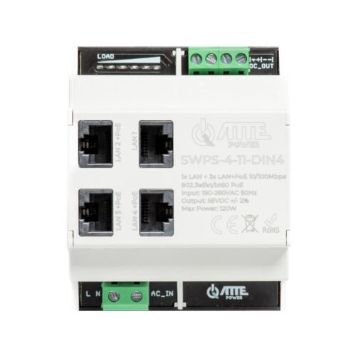 Switch PoE 4 portowy z wbudowanym zasilaczem na szynę TH35 ATTE SWPS-4-11-DIN4